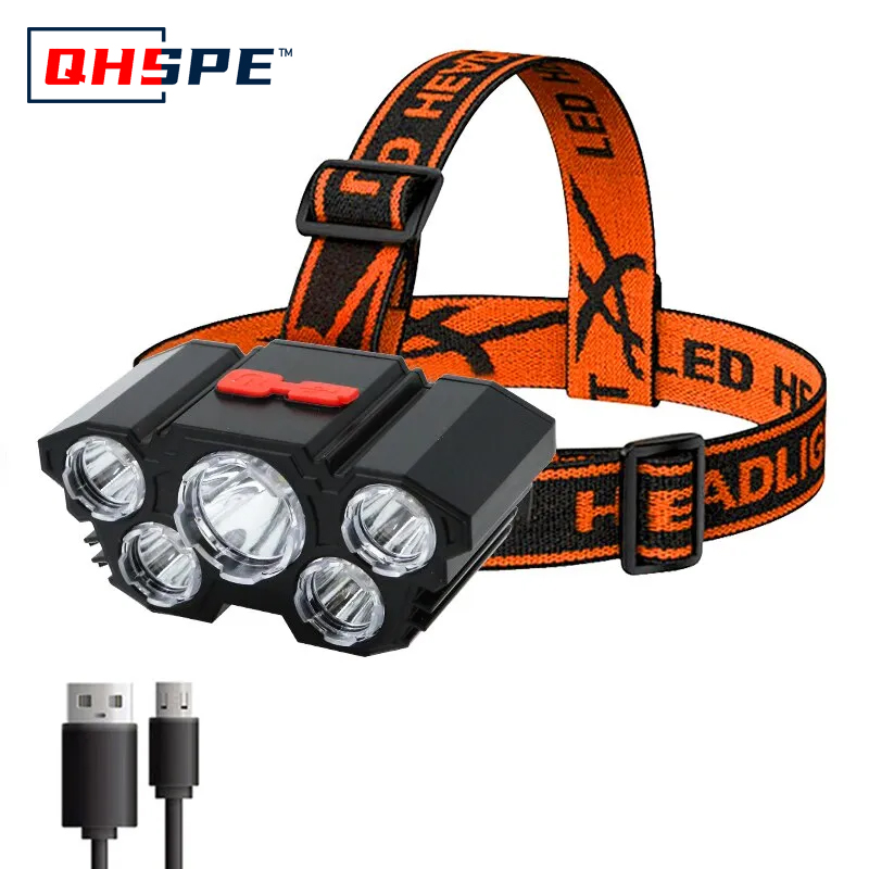 Fish Finder Battery - Rechargeable 5 LED Headlamp Strong Light